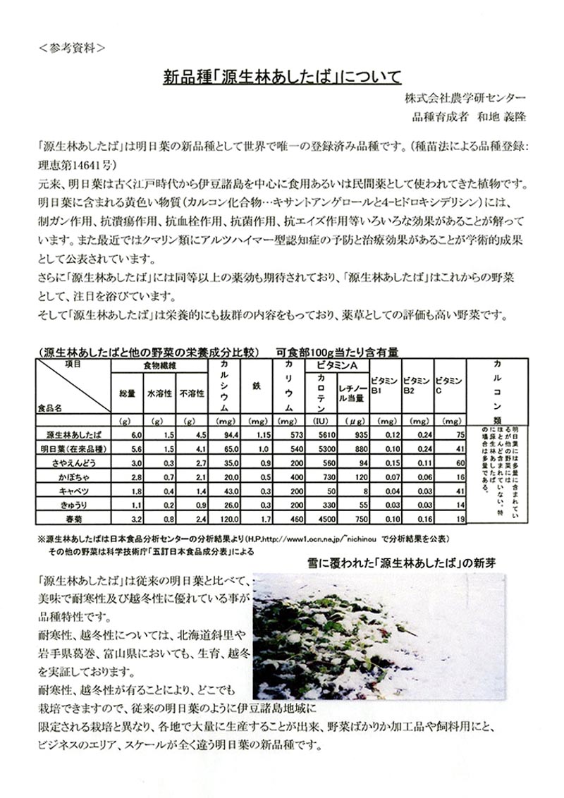 新品種「源生林あしたば」について