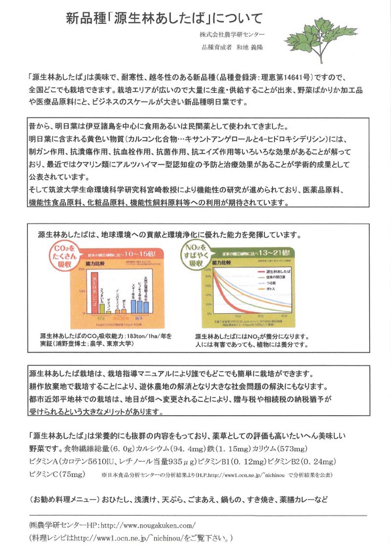 新品種「源生林あしたば」について