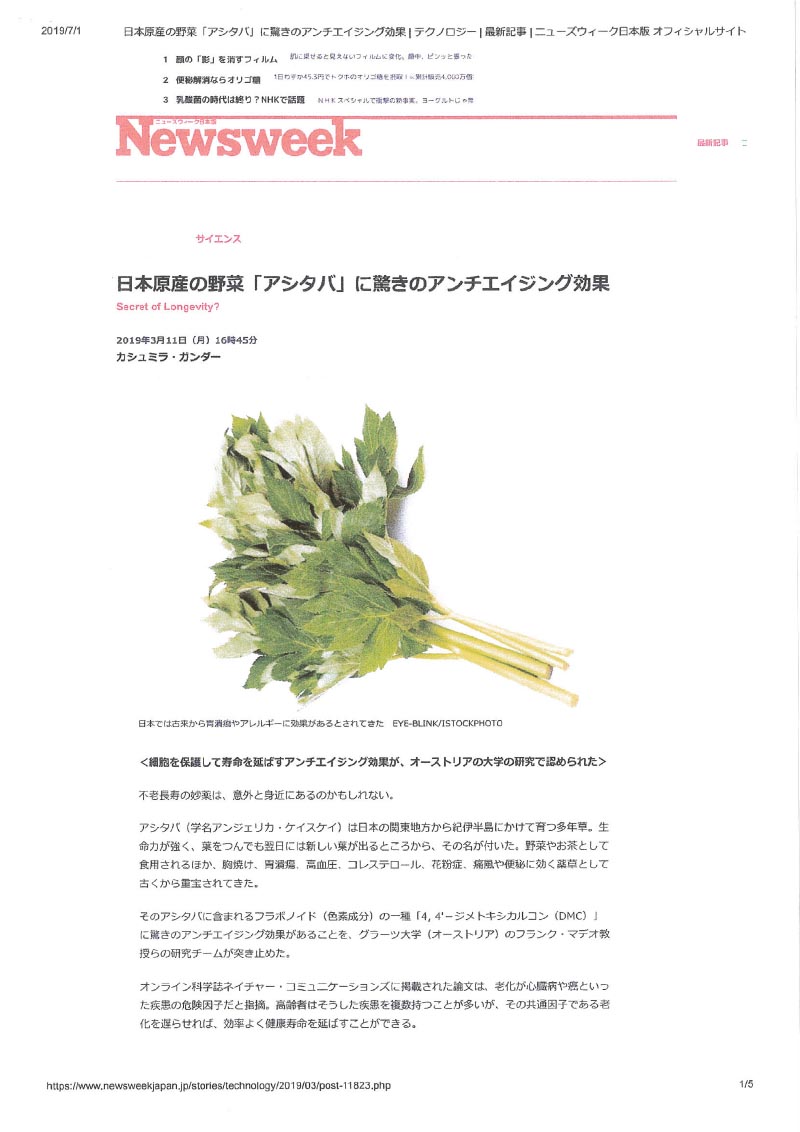 日本原産の野菜「アシタバ」に驚きのアンチエイジング効果